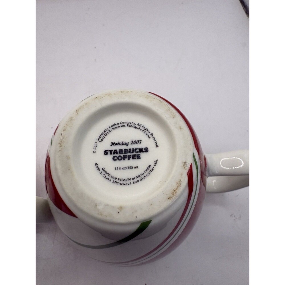 Starbucks Coffee Mug 2 Cups 5 1/3" Red White Green Striped Candy Cane Holiday - Picture 8 of 8